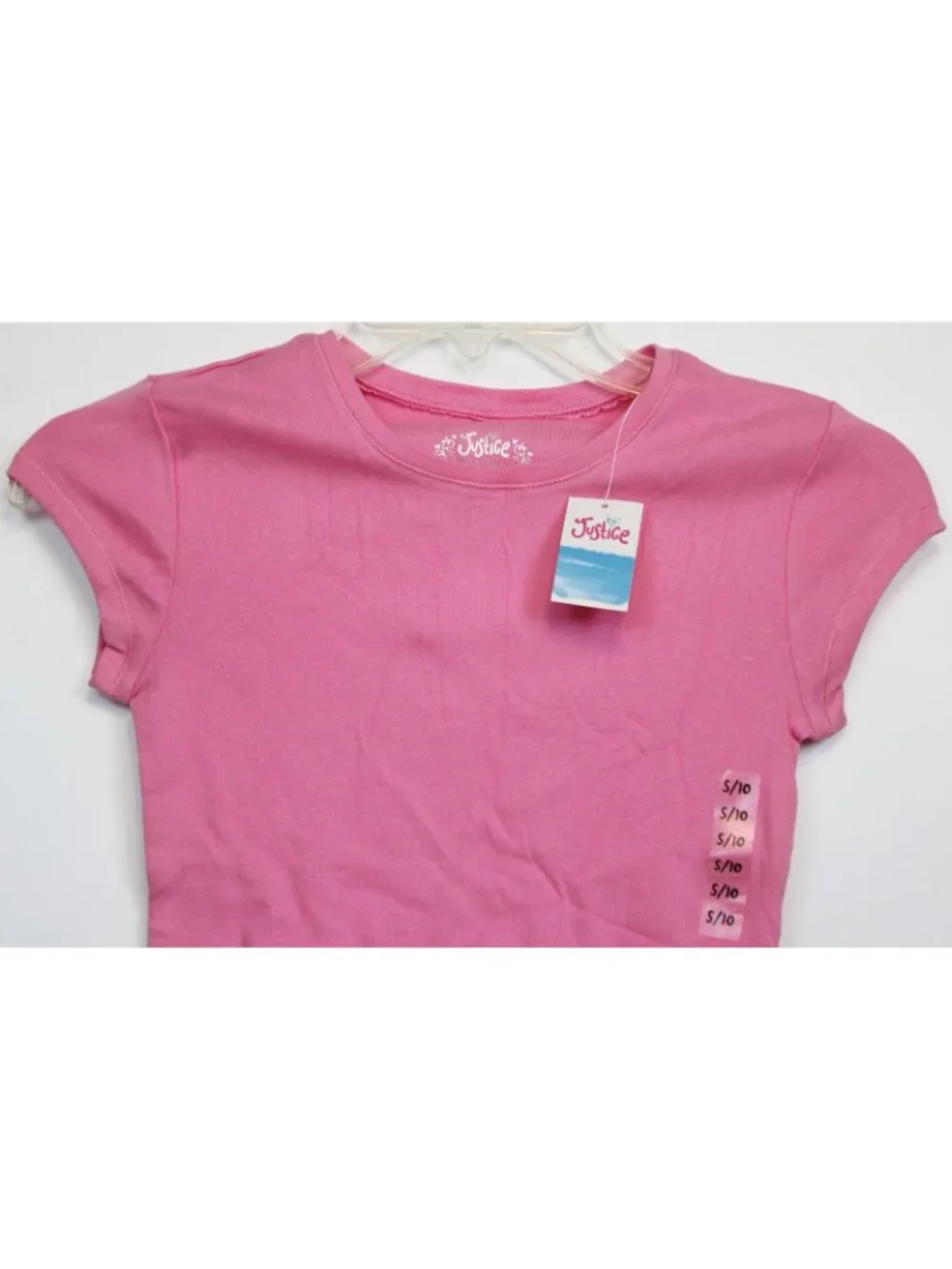 Y2K 2010s Justice Pink Long Tee Shirt TShirt sz 10 Small Cap Sleeves Stretch NOS